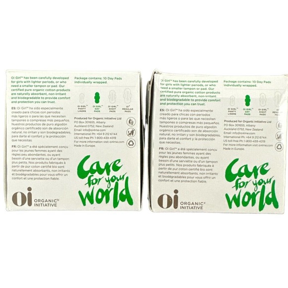 2 Pack Oi Organic Cotton Ultra Thin Super Pads with Wings 10 Ct Each Day Pads - Picture 2 of 2